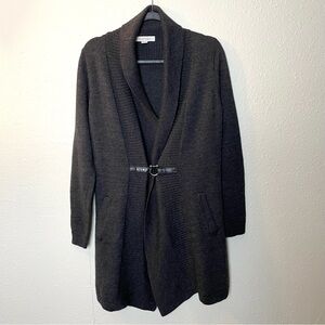 Ellen Tracy Gray Long Cardigan with Shawl Collar and Relaxed Fit